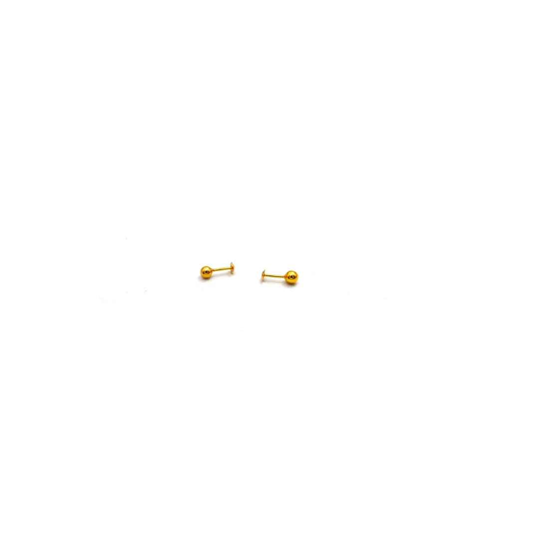 Real Gold 2.75 MM Round Studs with Long Screw Tops Ideal for Ear and Nose Piercings E1878