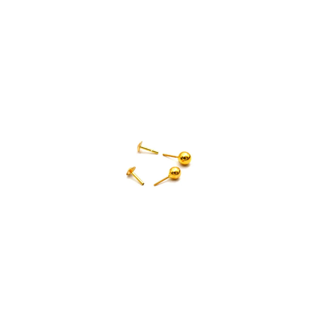 Real Gold 2.75 MM Round Studs with Long Screw Tops Ideal for Ear and Nose Piercings E1878