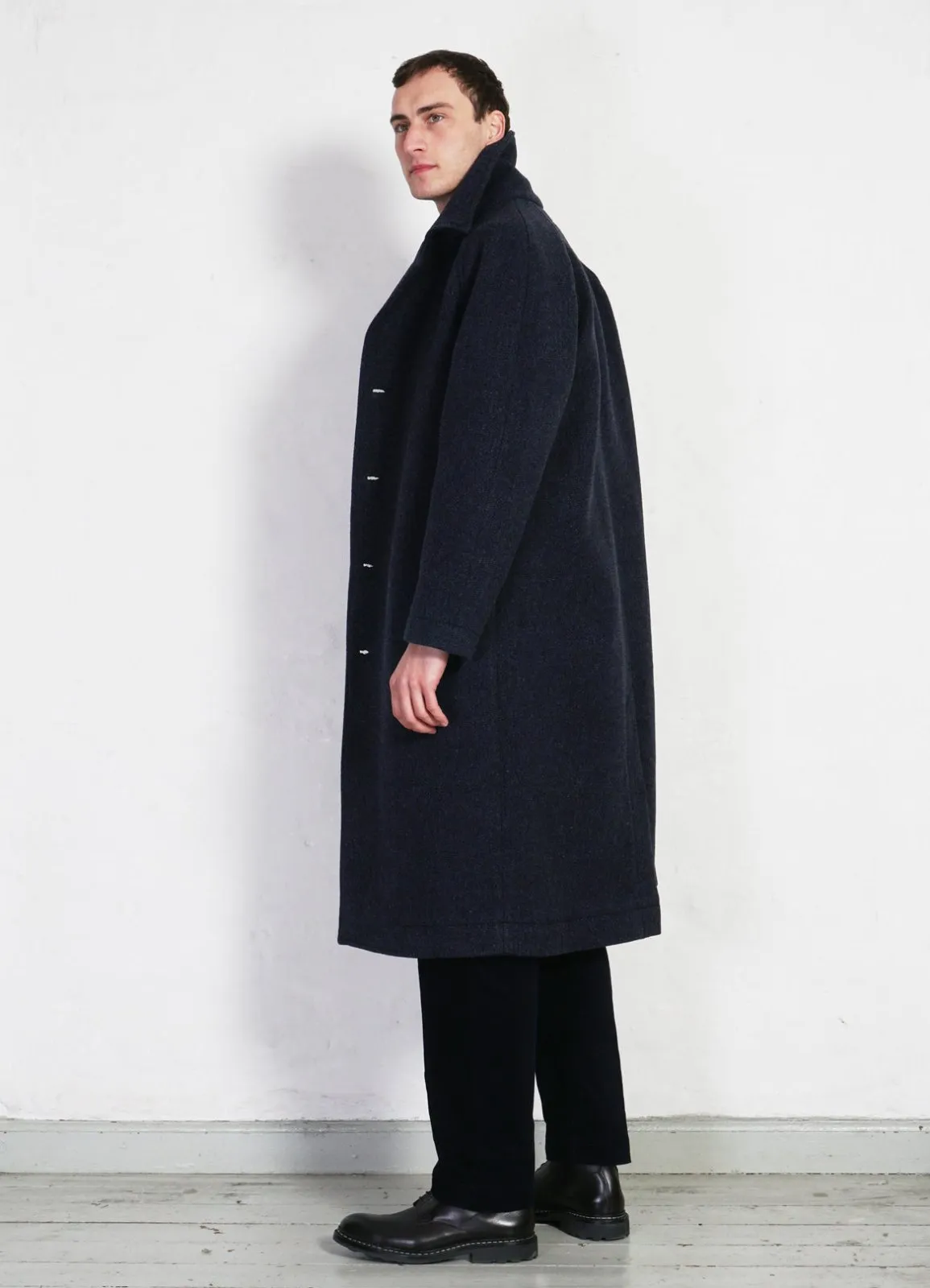 SIGFRED | Long Double Face Wool Coat | Blue Herringbone