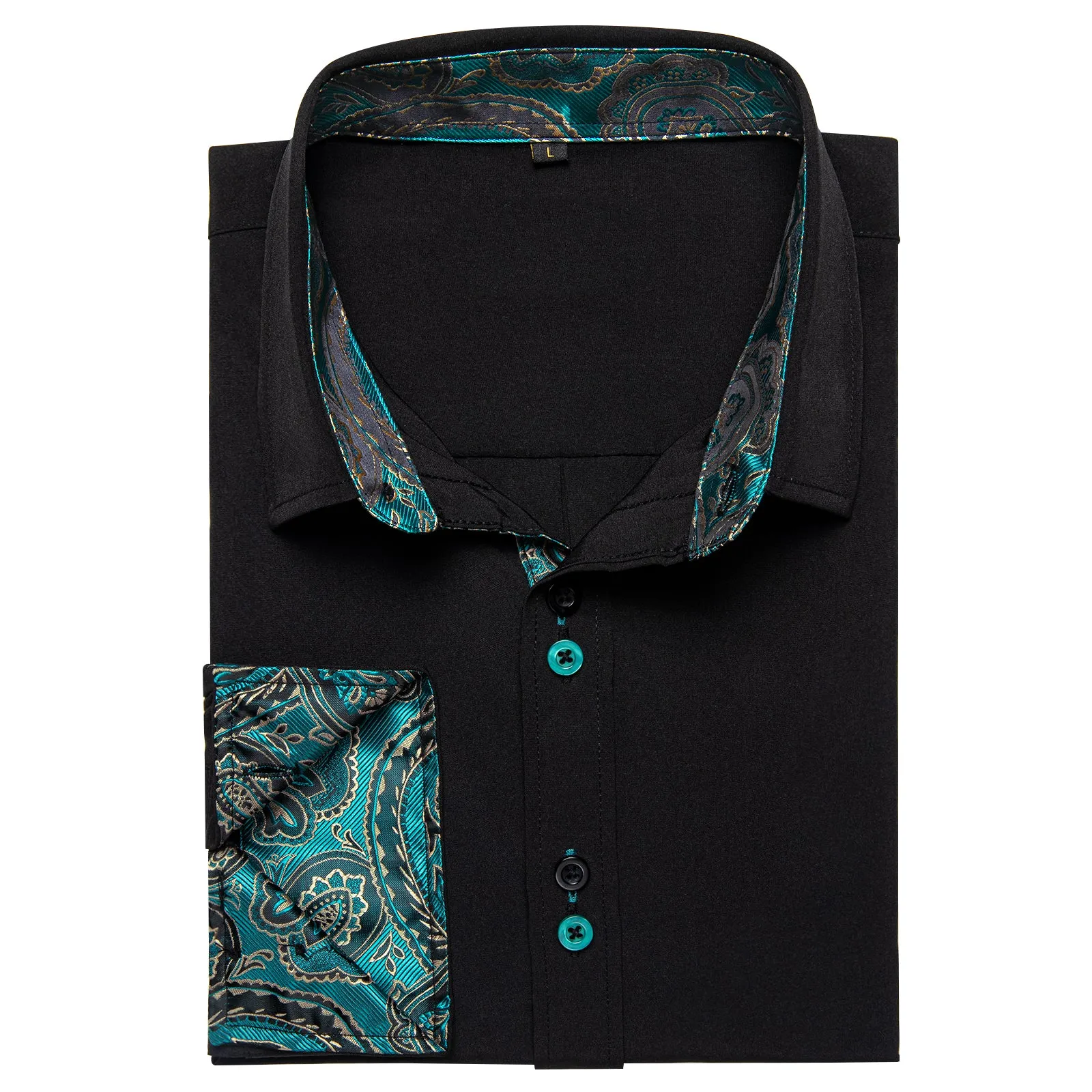 Splicing Style Black with Blue Paisley Edge Men's Long Sleeve Shirt