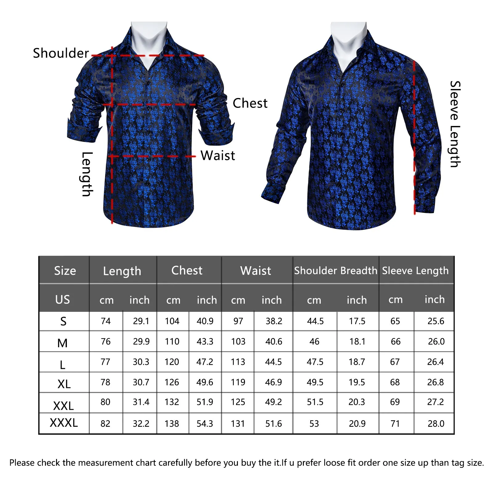 Splicing Style Black with Blue Paisley Edge Men's Long Sleeve Shirt