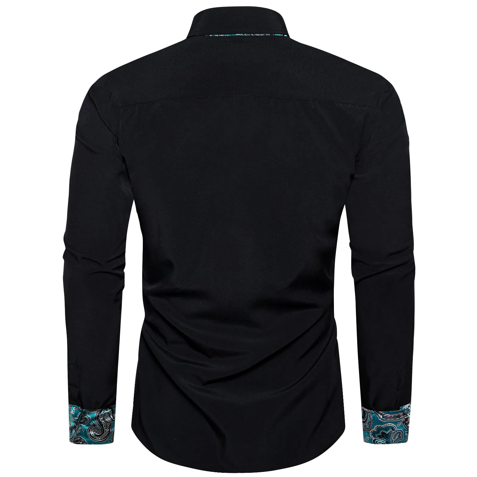 Splicing Style Black with Blue Paisley Edge Men's Long Sleeve Shirt