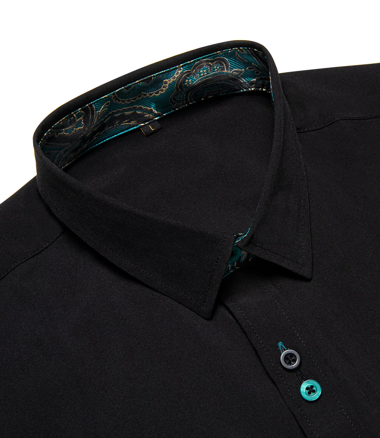 Splicing Style Black with Blue Paisley Edge Men's Long Sleeve Shirt