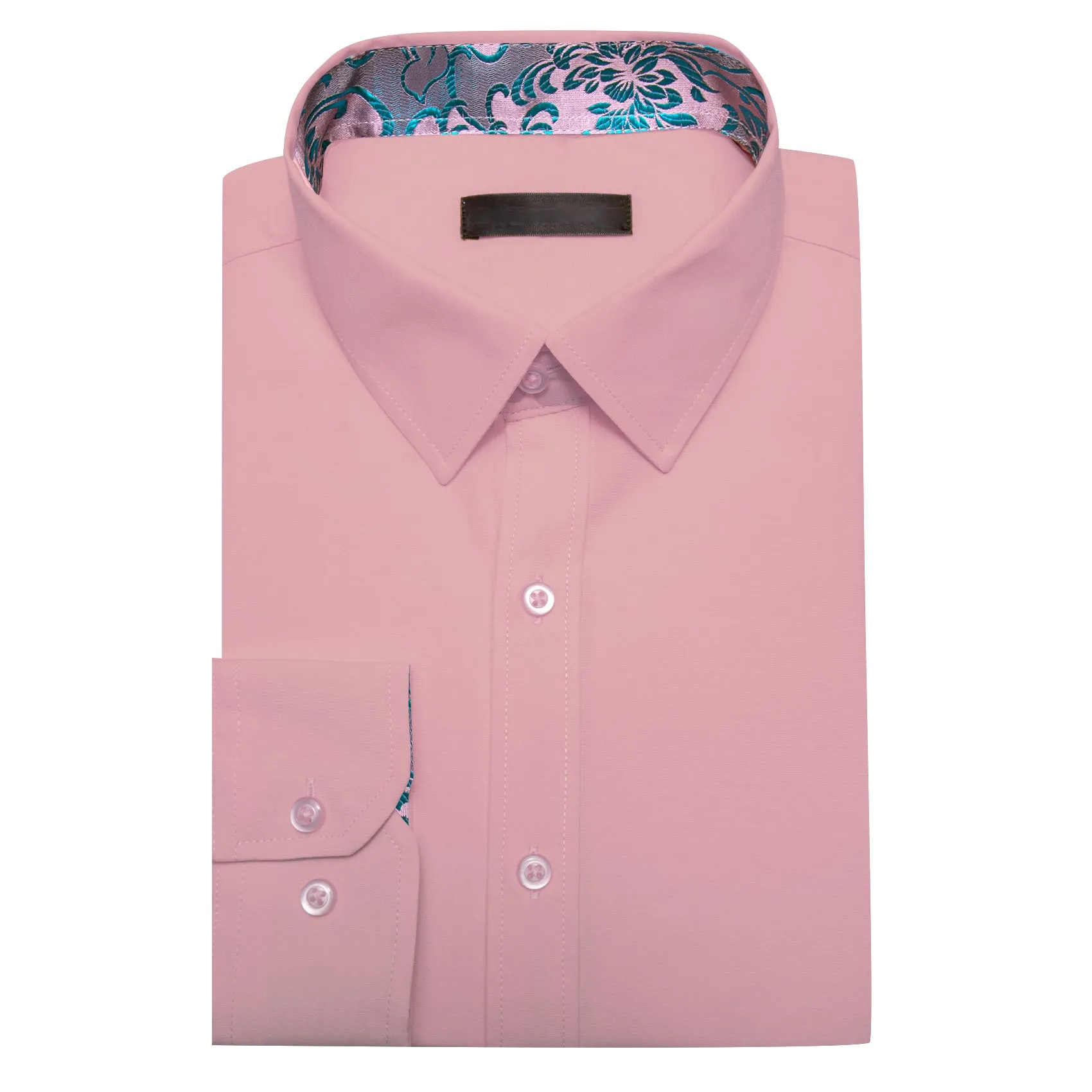 Splicing Style Pink with Aqua Floral Edge Men's Long Sleeve Shirt