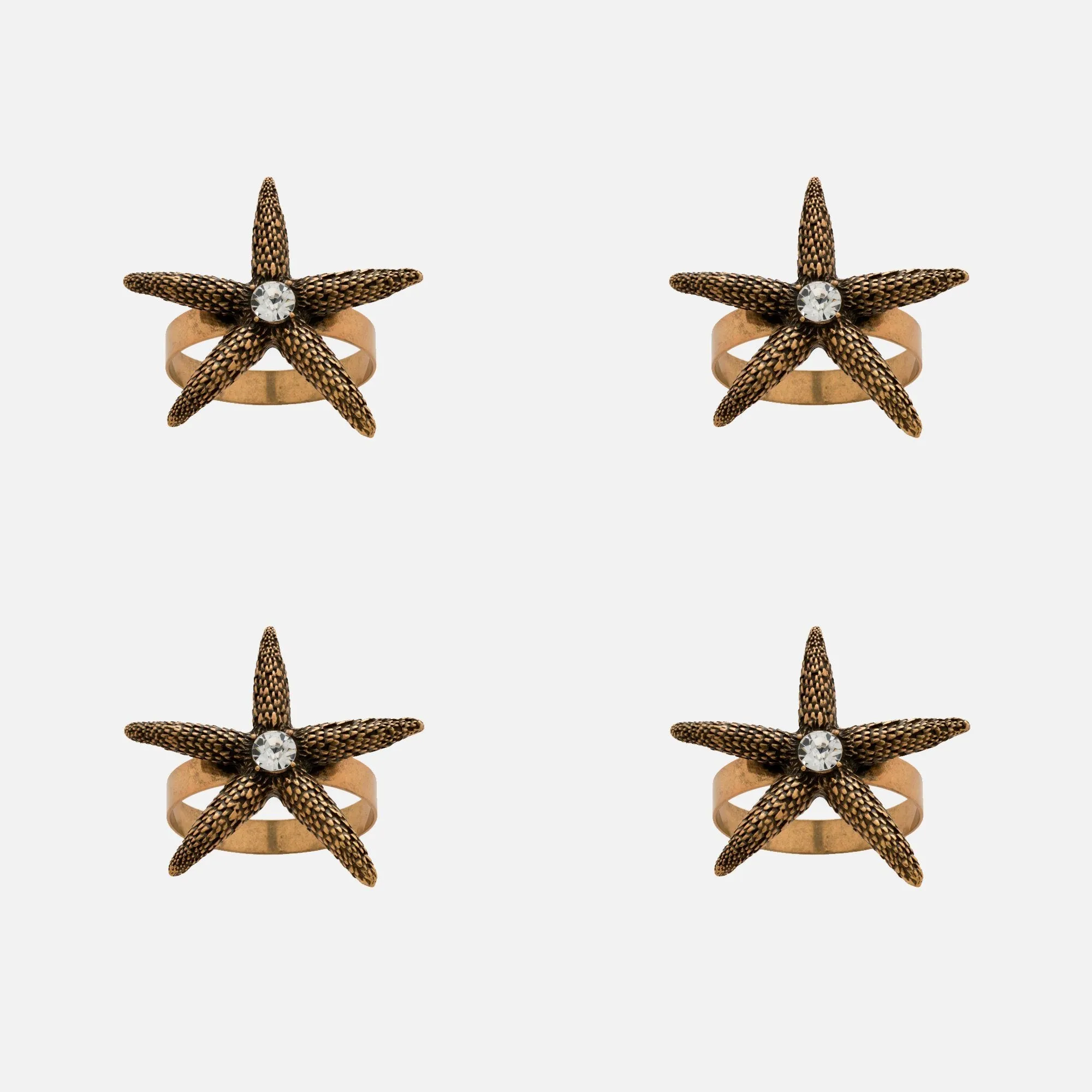 Starfish Skinny Napkin Rings, Bronze, Set of 4