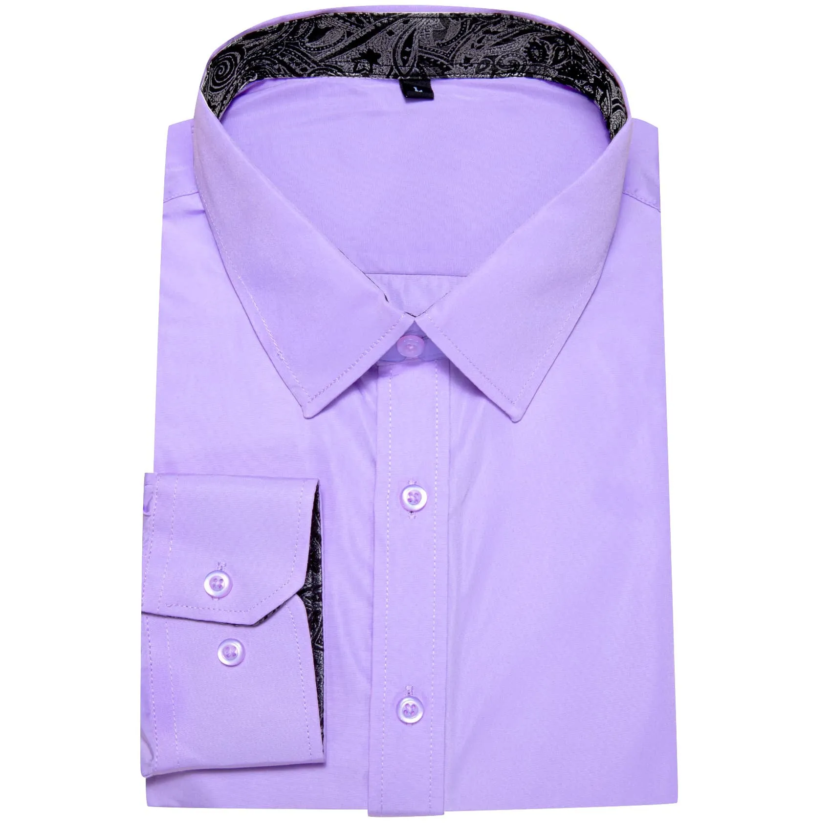 Ties2you Business Shirts Lavender Purple Solid Splicing Silk Mens Button Down Long Sleeve Shirt