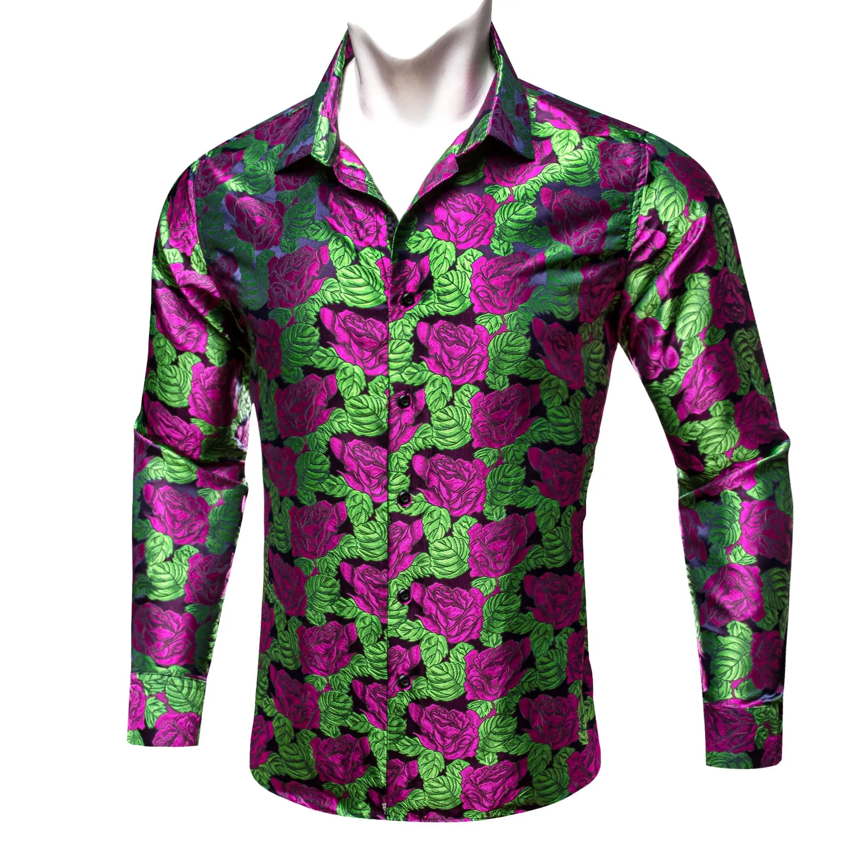 Ties2you Casual Shirt Green Purple Rose Floral Long Sleeve Button Up Shirts for Men Wedding