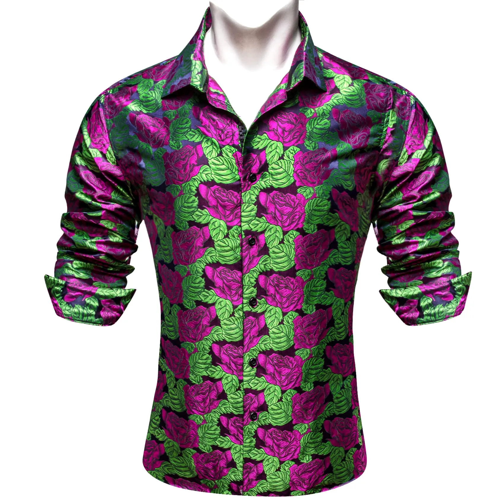 Ties2you Casual Shirt Green Purple Rose Floral Long Sleeve Button Up Shirts for Men Wedding