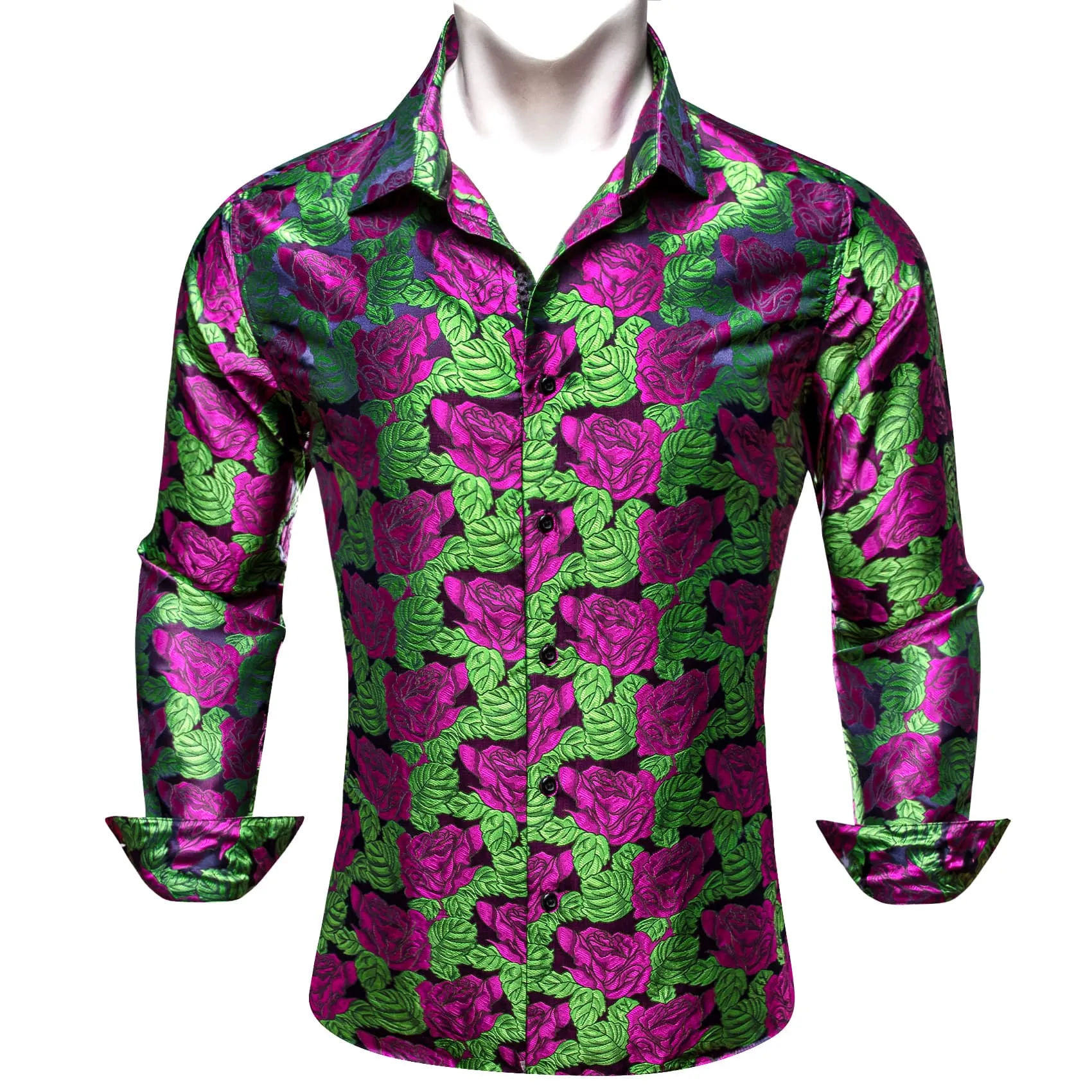 Ties2you Casual Shirt Green Purple Rose Floral Long Sleeve Button Up Shirts for Men Wedding