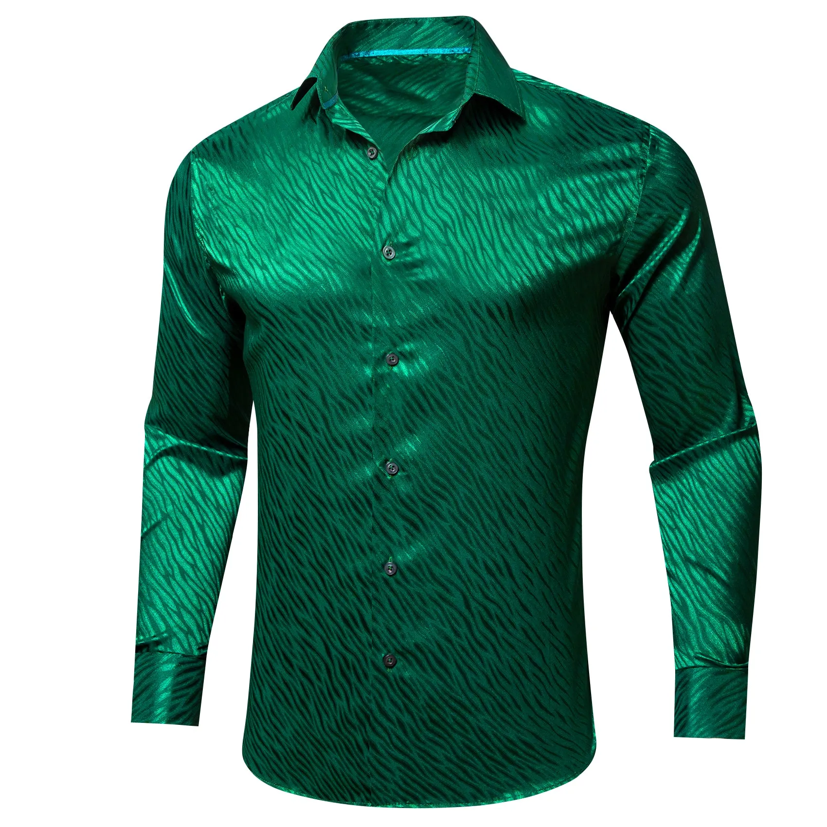 Ties2you Long Sleeve Shirt Emerald Green Novelty Silk Shirt for Men