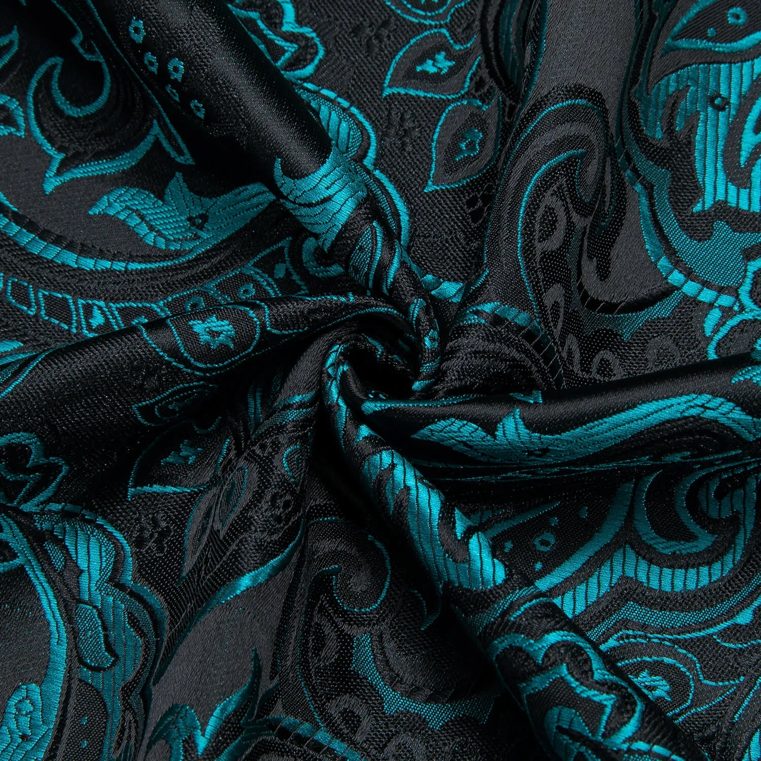 Ties2you Men's Shirt Black Teal Paisley Jacquard Woven Silk Shirt