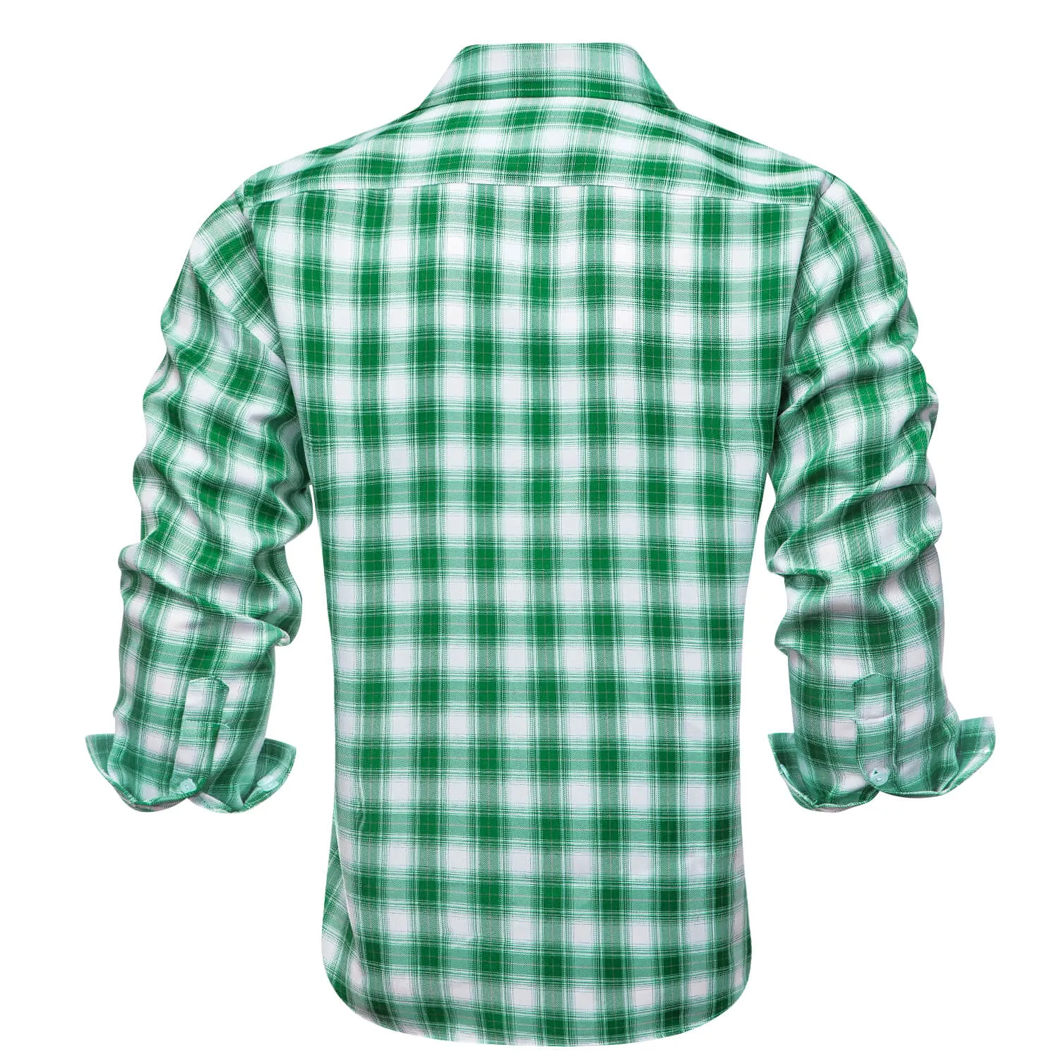 Ties2you Men's Shirt Green White Plaid Men's Silk Long Sleeve Shirt Classic