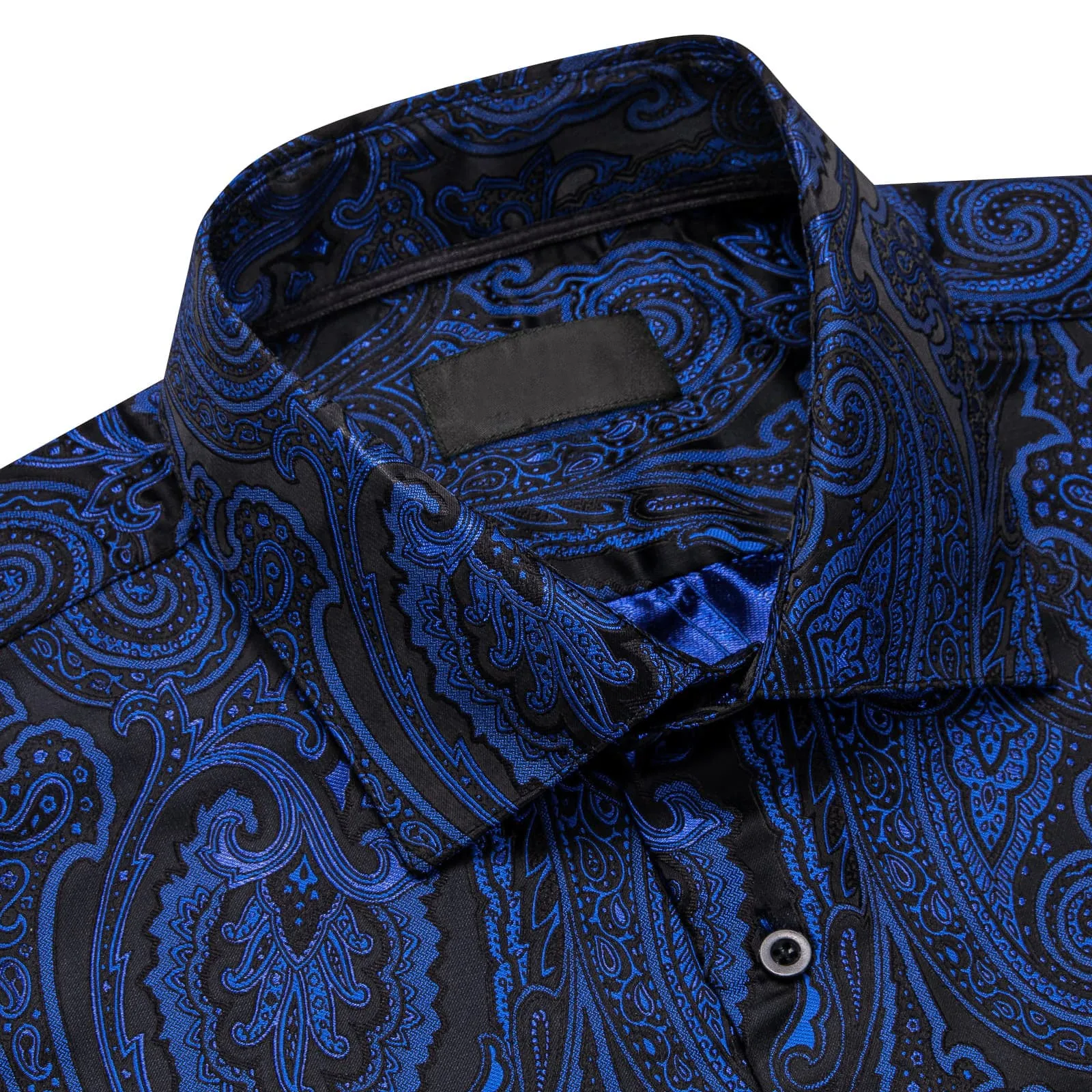 Ties2you Silk Shirt Black Navy Blue Floral Long Sleeve Button Up Shirts for Men