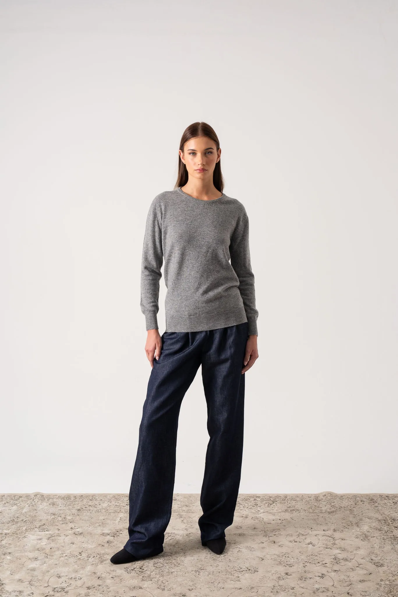 Velare Crewneck 100% Cashmere Sweater Mélange Grey