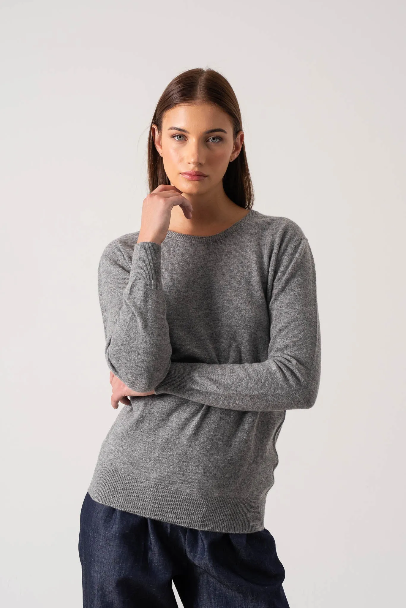 Velare Crewneck 100% Cashmere Sweater Mélange Grey