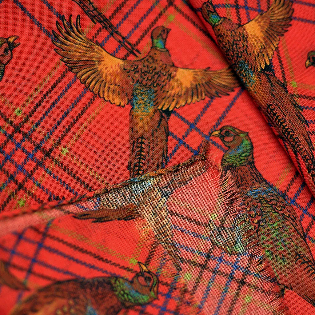 Wool Silk Pheasant Scarf in Red