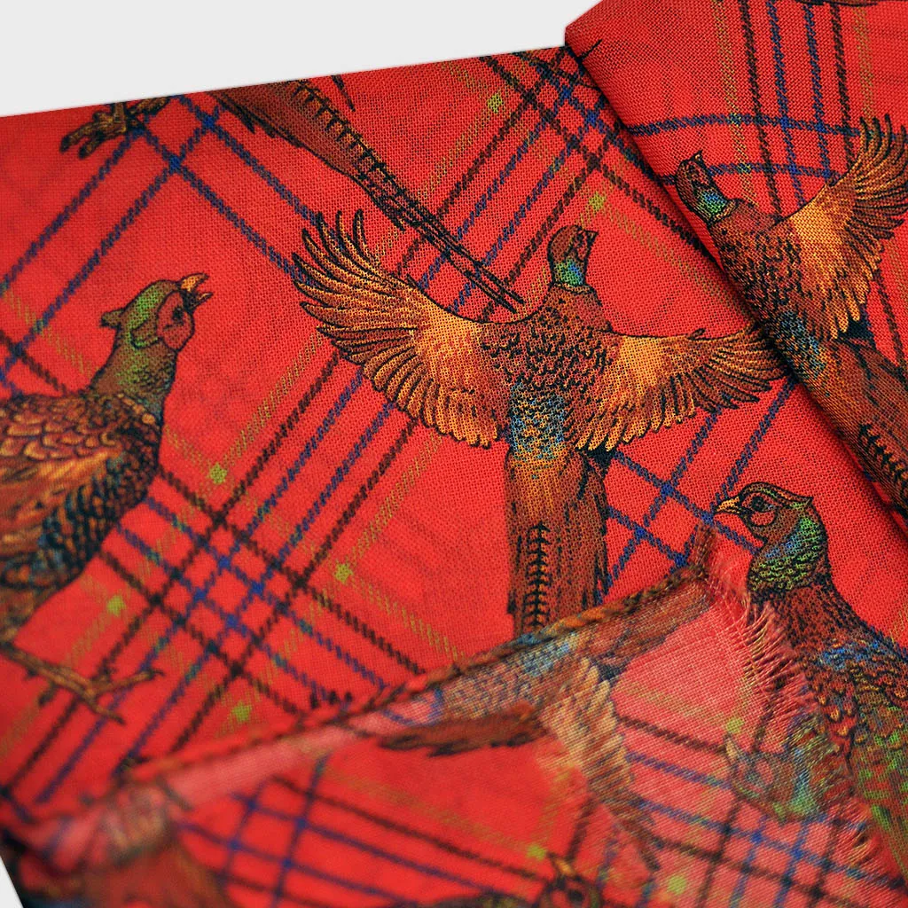 Wool Silk Pheasant Scarf in Red